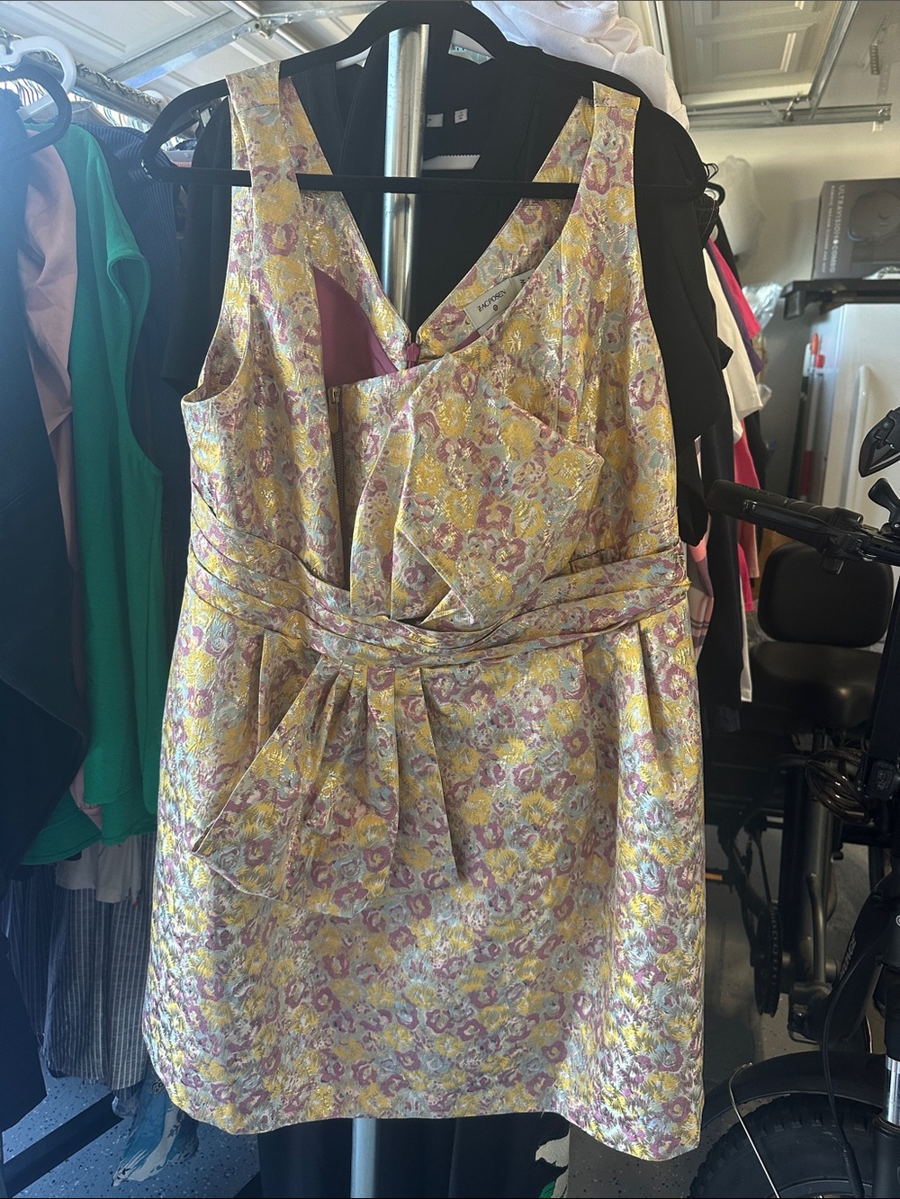 Zac Posen Floral Jacquard Sheath Dress in Yellow and Pink